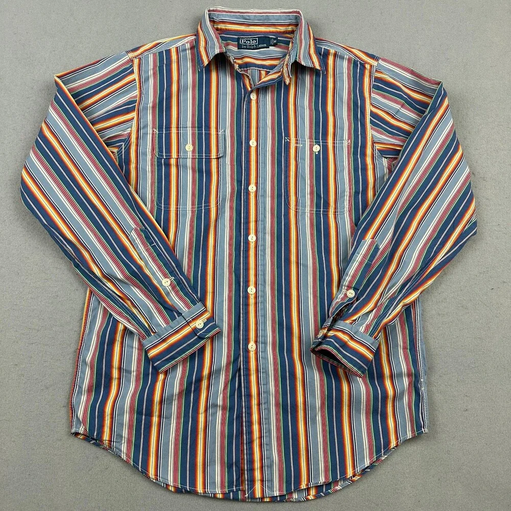 Polo Ralph Lauren Shirt Men Medium Multi Color Striped Long Sleeve Button Down M